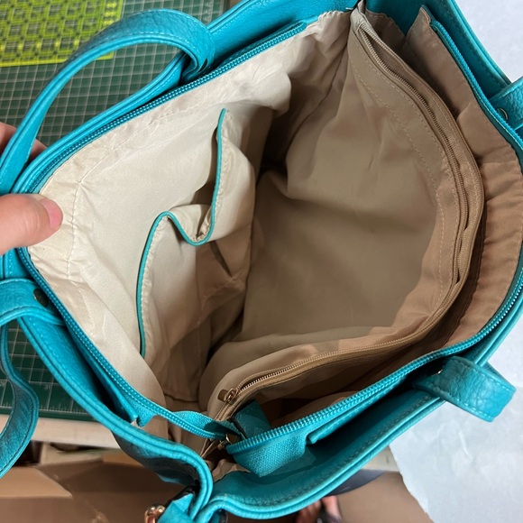 Teal Leather Tote with Studs - Picture 4 of 6